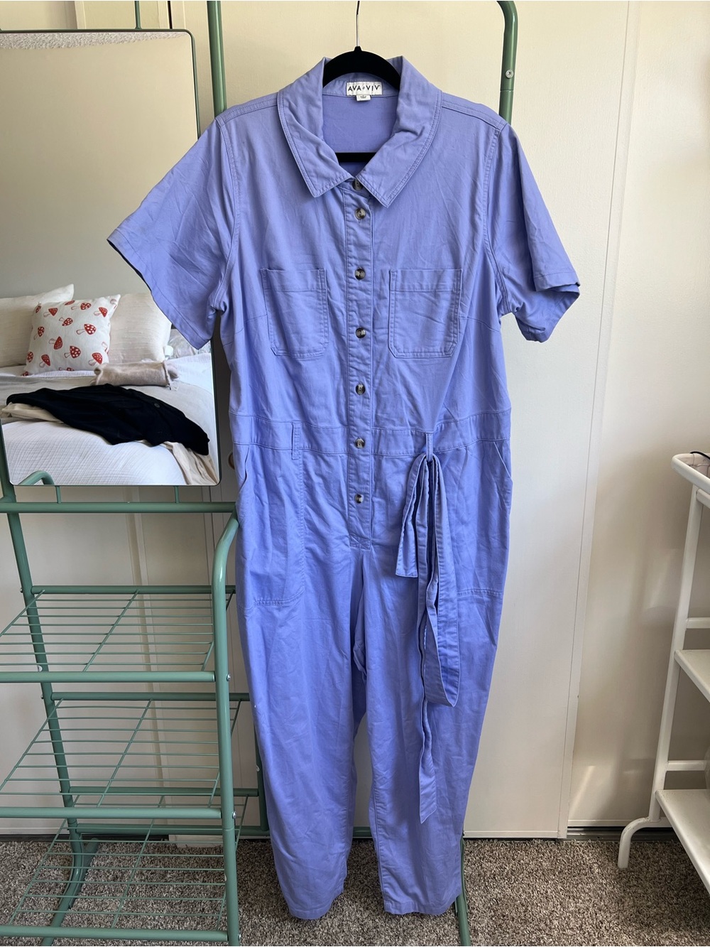 Ava & Viv Lavender Button-Front Short Sleeve Jumpsuit